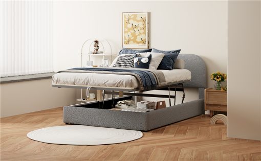 Teddy Fleece Full Size Upholstered Platform Bed with Hydraulic Storage System