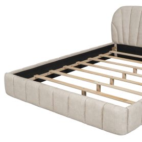 Queen Size Upholstered Platform Bed with Thick Fabric, Polyester