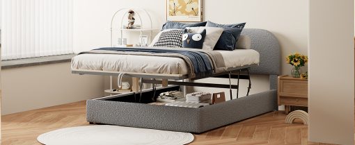 Teddy Fleece Full Size Upholstered Platform Bed with Hydraulic Storage System