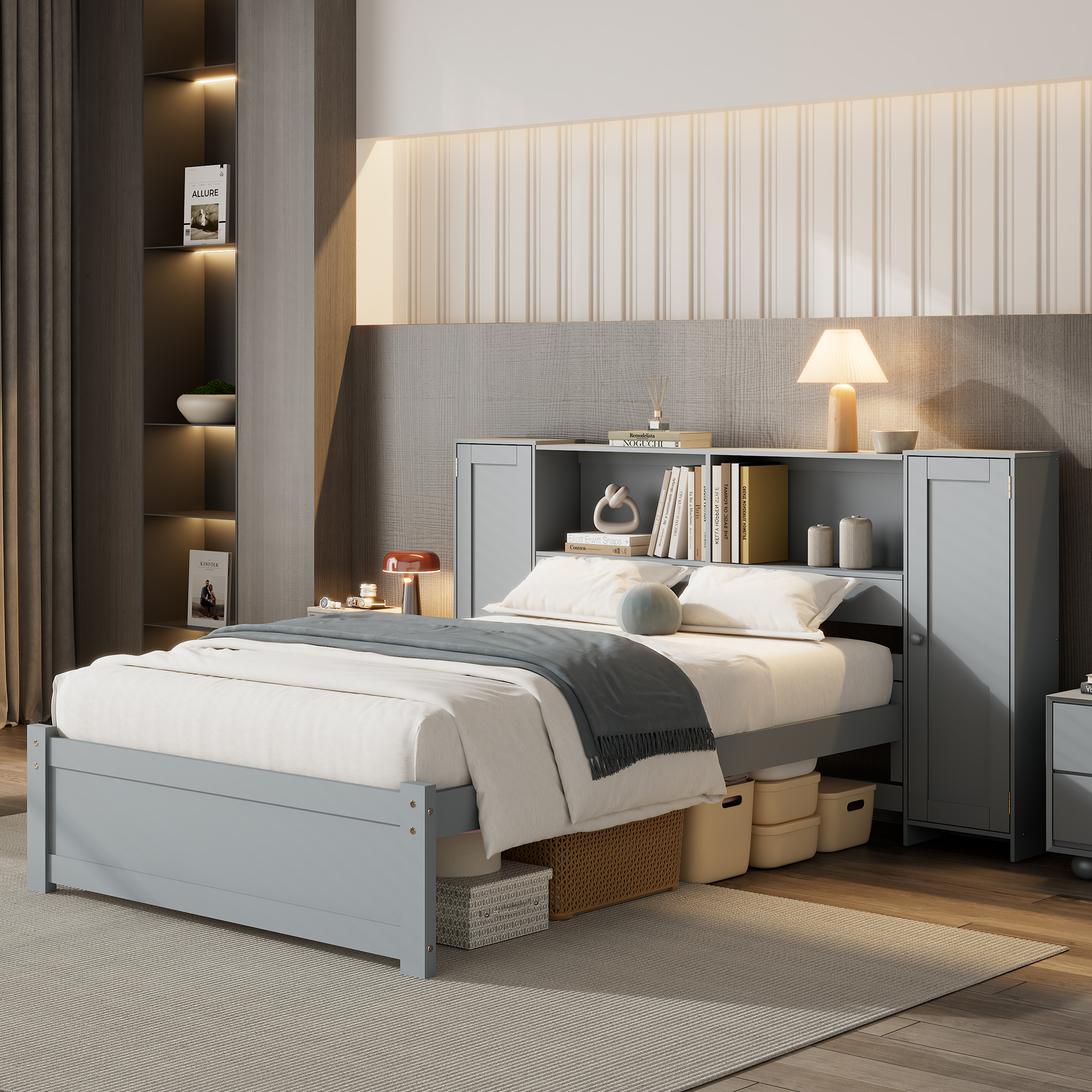 Twin Size Platform Bed With Storage Headboard And Lockers
