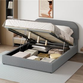 Teddy Fleece Queen Size Upholstered Platform Bed with Hydraulic Storage System