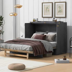 Solid Wooden Full Size Murphy Bed With Large Drawers