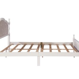 Queen Pine Platform Bed With Upholstered Headboard And Panel Footboard