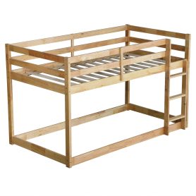 Solid Rubber Wooden Twin Over Twin Loft Bed With Ladder, Strenhened Slats