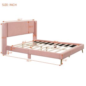 Queen Size Corduroy Platform Bed With Metal Legs