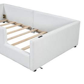 Twin Size Upholstered Platform Bed with Guardrail and Charging Station