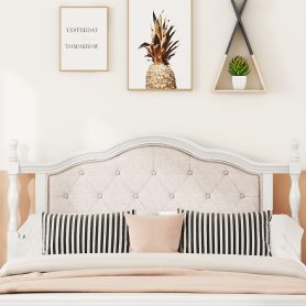 Queen Pine Platform Bed With Upholstered Headboard And Panel Footboard