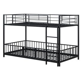 Twin over Twin Size Metal Bunk Bed with Slide and Guardrails