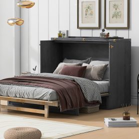 Solid Wooden Full Size Murphy Bed With Large Drawers