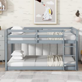 Solid Rubber Wooden Twin over Twin Loft Bed with Ladder ,Upper and Bottom Bed