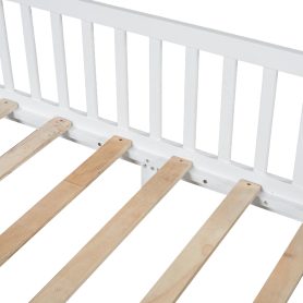 Wood Twin Size House Bed with Guardrail and LED