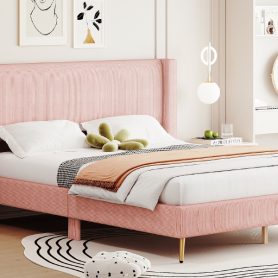 Queen Size Corduroy Platform Bed With Metal Legs
