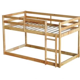 Solid Rubber Wooden Twin Over Twin Loft Bed With Ladder, Strenhened Slats