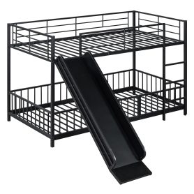 Twin over Twin Size Metal Bunk Bed with Slide and Guardrails