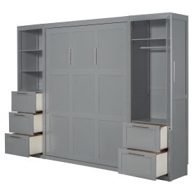 Queen Size Murphy Bed Wall Bed with Closet, Drawers and Shelves