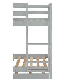 Twin Over Twin Rubber Wood Bunk Bed With Trundle, Ladder and Safety Guardrails, Convertible Into 2 Twin Size Beds