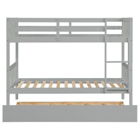 Twin Over Twin Rubber Wood Bunk Bed With Trundle, Ladder and Safety Guardrails, Convertible Into 2 Twin Size Beds