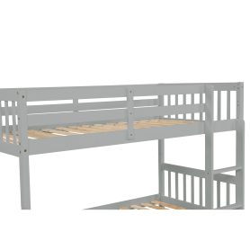 Twin Over Twin Rubber Wood Bunk Bed With Trundle, Ladder and Safety Guardrails, Convertible Into 2 Twin Size Beds