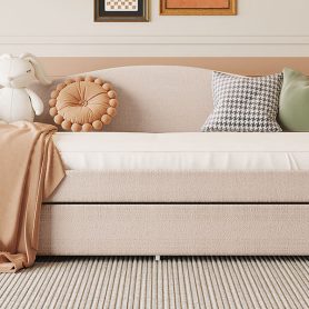 Teddy Fleece Twin Size Upholstered Daybed With Light And Trundle