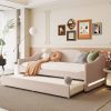 Teddy Fleece Twin Size Upholstered Daybed With Light And Trundle