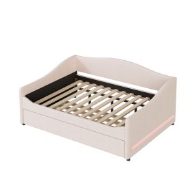 Teddy Fleece Full Size Upholstered Daybed with Light and Trundle