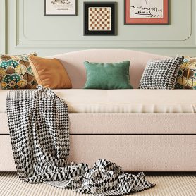 Teddy Fleece Full Size Upholstered Daybed with Light and Trundle