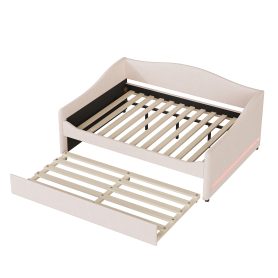 Teddy Fleece Full Size Upholstered Daybed with Light and Trundle