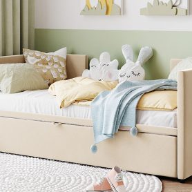 Twin Size Upholstered Daybed With Pop Up Trundle
