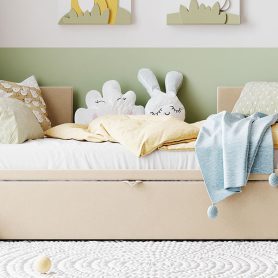 Twin Size Upholstered Daybed With Pop Up Trundle