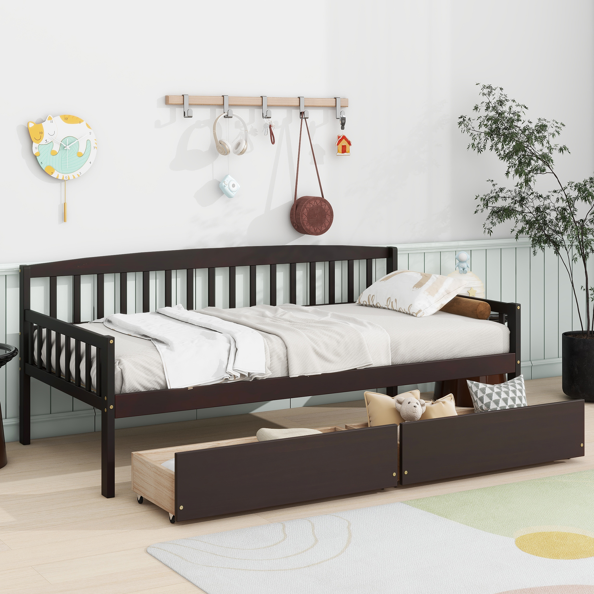 Pine Wood Twin-Size Daybed With Two Storage Drawers 20 Pine Wood Twin-Size Daybed With Two Storage Drawers