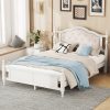Queen Pine Platform Bed With Upholstered Headboard And Panel Footboard