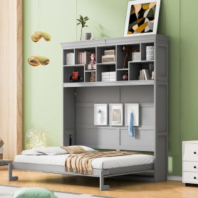 Queen Size Murphy Bed Wall Bed with Top Shelves & USB
