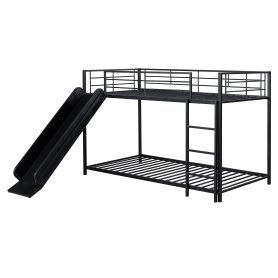 Twin over Twin Size Metal Bunk Bed with Slide and Guardrails