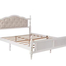 Queen Pine Platform Bed With Upholstered Headboard And Panel Footboard