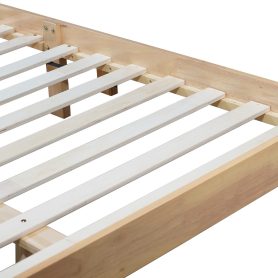 Queen Size Rubber Wooden Bed With Rattan Headboard