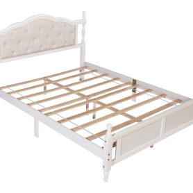Queen Pine Platform Bed With Upholstered Headboard And Panel Footboard
