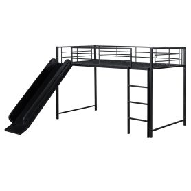 Twin over Twin Size Metal Bunk Bed with Slide and Guardrails