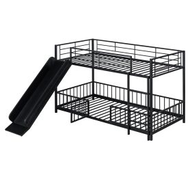 Twin over Twin Size Metal Bunk Bed with Slide and Guardrails