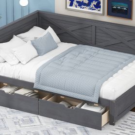 Twin Size Wood Daybed With 2 Drawers And Rustic Guardrail