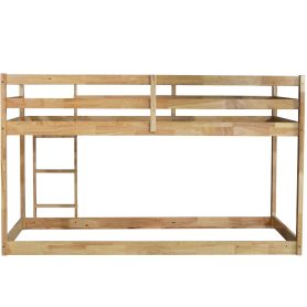 Solid Rubber Wooden Twin Over Twin Loft Bed With Ladder, Strenhened Slats
