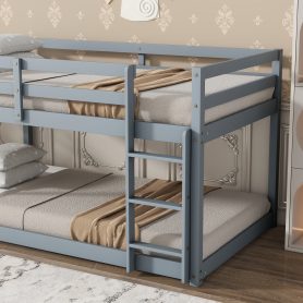 Solid Rubber Wooden Twin over Twin Loft Bed with Ladder, Bed Platform of Strengthened Slats