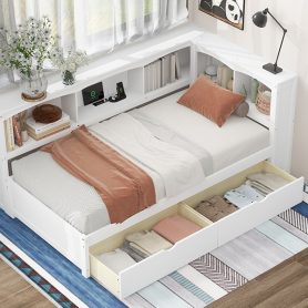 Twin Size Daybed with Two Storage Drawers, Storage Cabinets and USB Ports