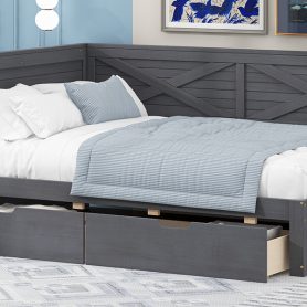 Twin Size Wood Daybed With 2 Drawers And Rustic Guardrail
