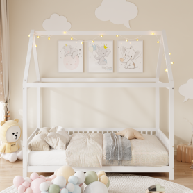 Twin Size House Bed with Guardrail and LED