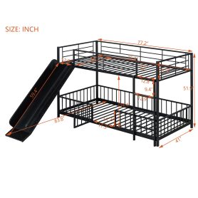 Twin over Twin Size Metal Bunk Bed with Slide and Guardrails