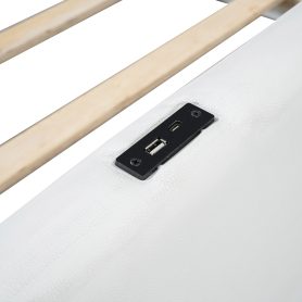 Twin Size Upholstered Platform Bed with Guardrail and Charging Station