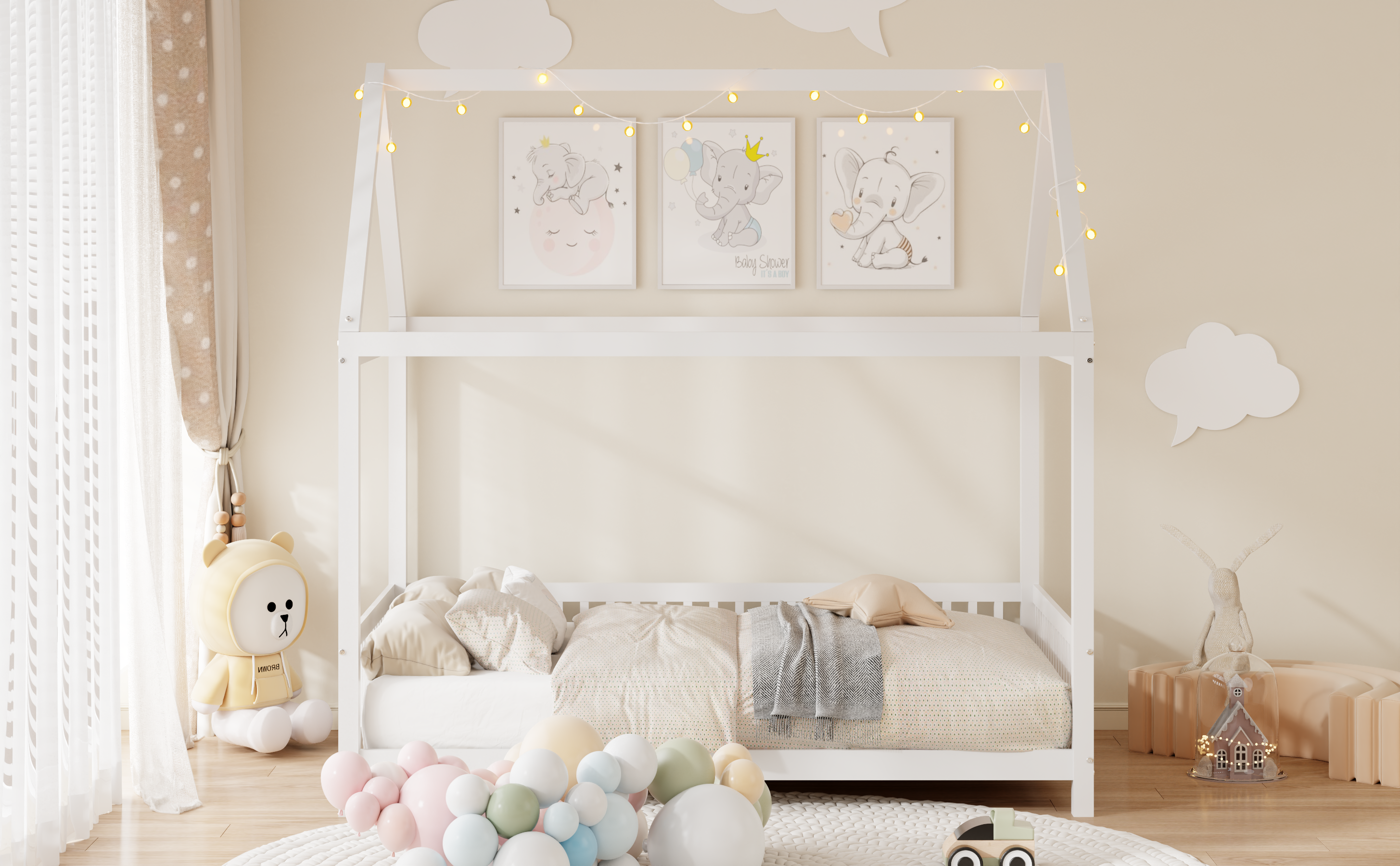 Twin Size House Bed with Guardrail and LED 11 Twin Size House Bed with Guardrail and LED