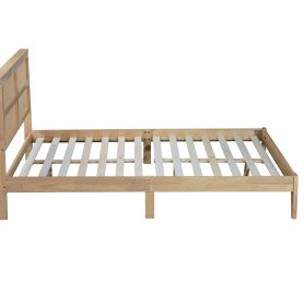 Queen Size Rubber Wooden Bed With Rattan Headboard