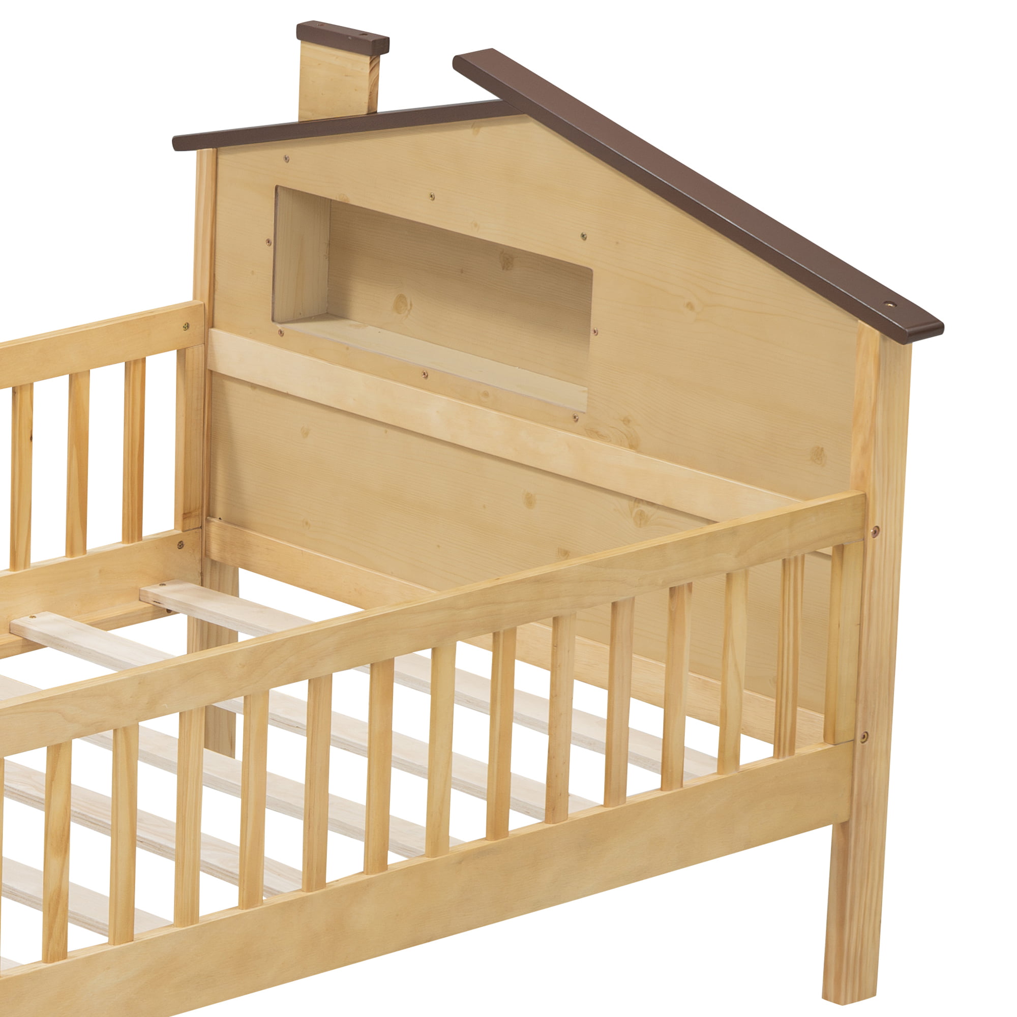 Twin Size Wood Platform Bed With House-shaped Headboard, LED And Built-in Storage 11 Twin Size Wood Platform Bed With House-shaped Headboard, LED And Built-in Storage