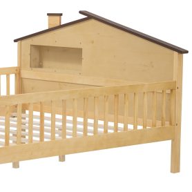 Full Size Wood Platform Bed With House-shaped Headboard, Led And Built-in Storage